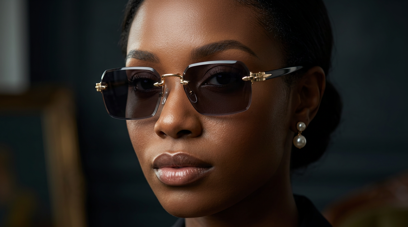 Lunettes sans monture bord biseauté — Charnières métal dorées