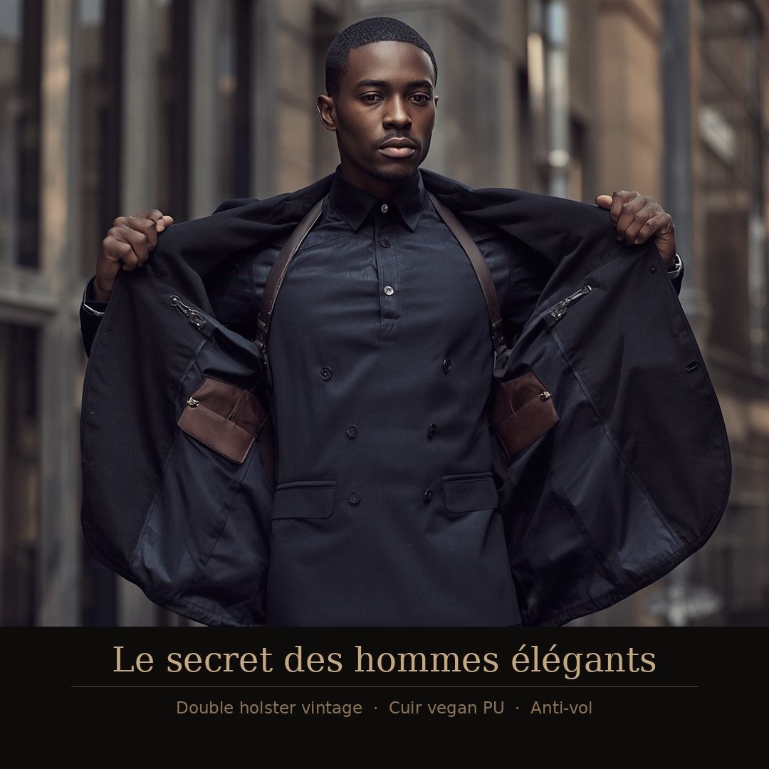 Holster vintage — double étui bretelles, cuir PU