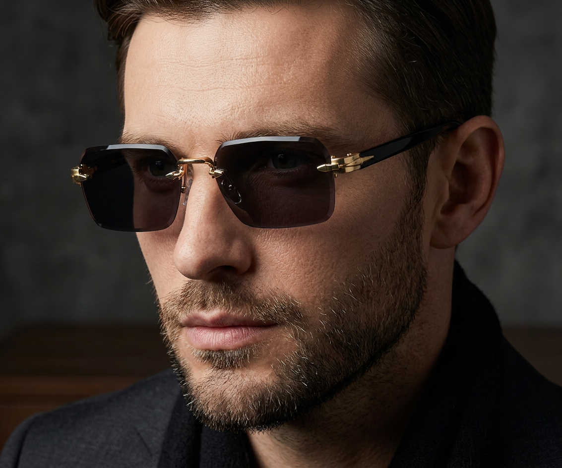 Lunettes sans monture bord biseauté — Charnières métal dorées