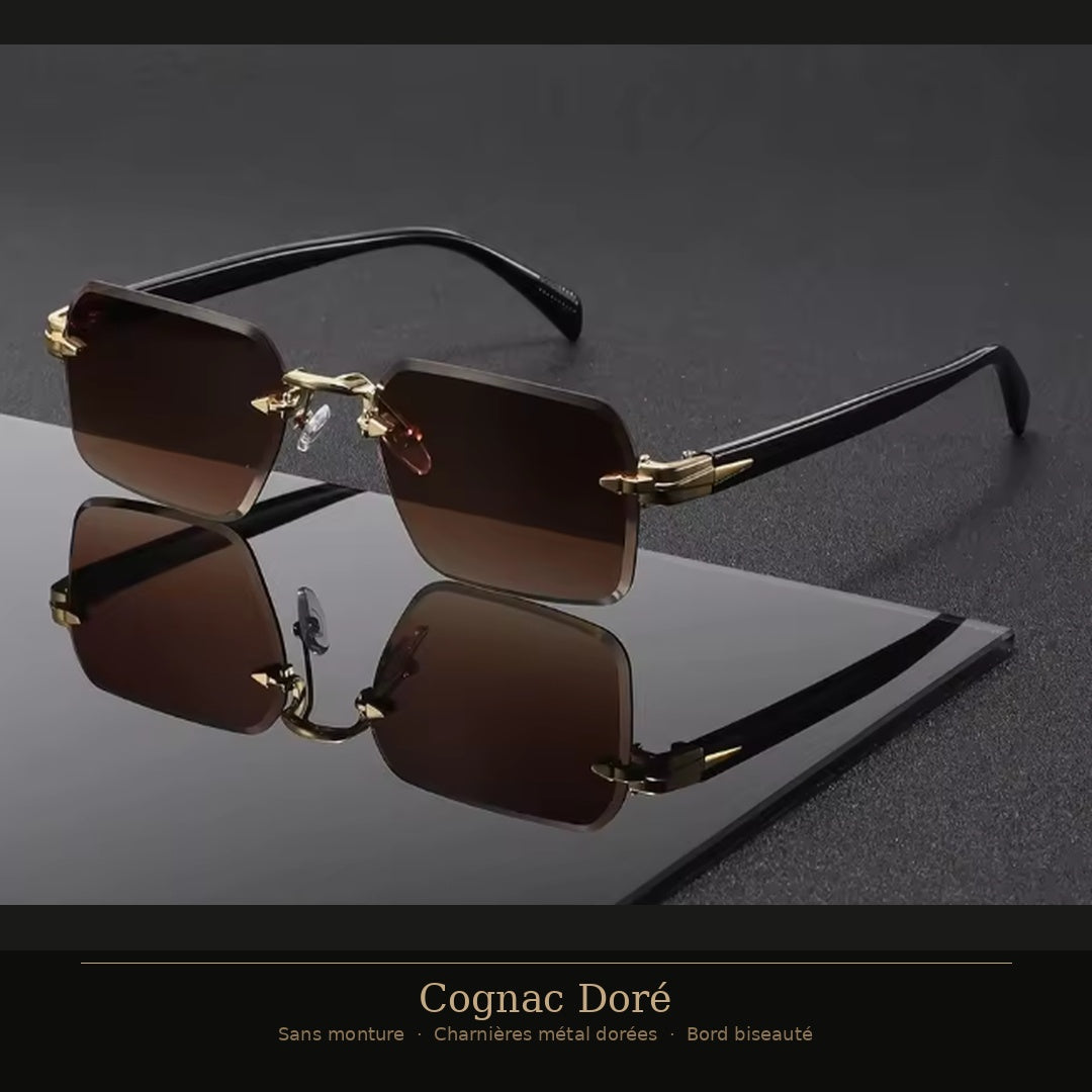 Lunettes sans monture bord biseauté — Charnières métal dorées