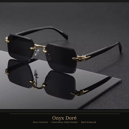 Lunettes sans monture bord biseauté — Charnières métal dorées