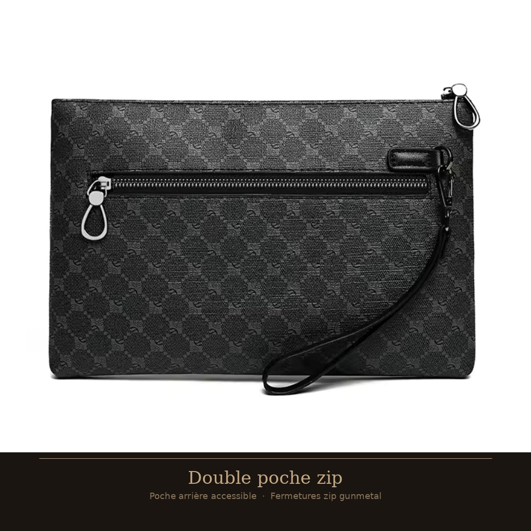 Pochette Clutch Monogramme — Jacquard texturé, bande cuir PU