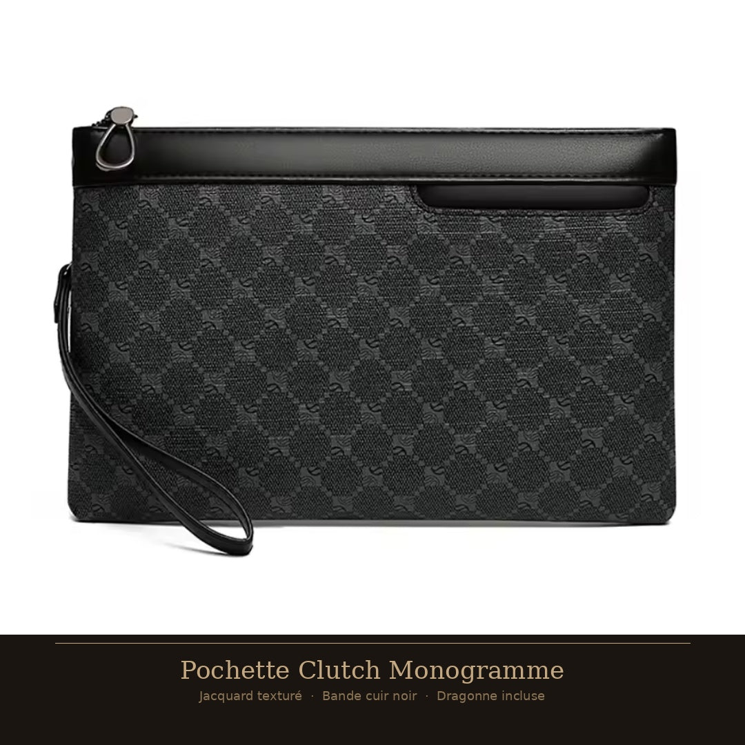 Pochette Clutch Monogramme — Jacquard texturé, bande cuir PU