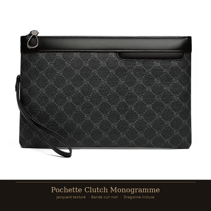 Pochette Clutch Monogramme — Jacquard texturé, bande cuir PU