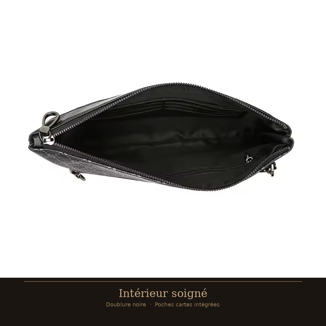 Pochette Clutch Monogramme — Jacquard texturé, bande cuir PU