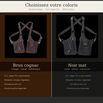Holster vintage — double étui bretelles, cuir PU