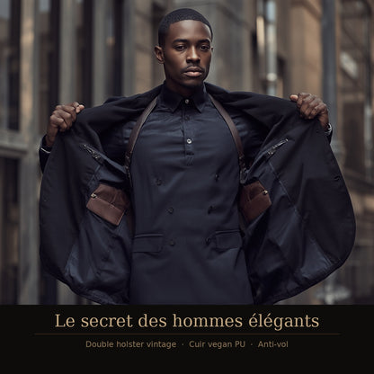 Holster vintage — double étui bretelles, cuir PU